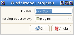 Geany Project Manager właściwości projektu