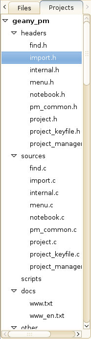 Geany Project Manager sidebar